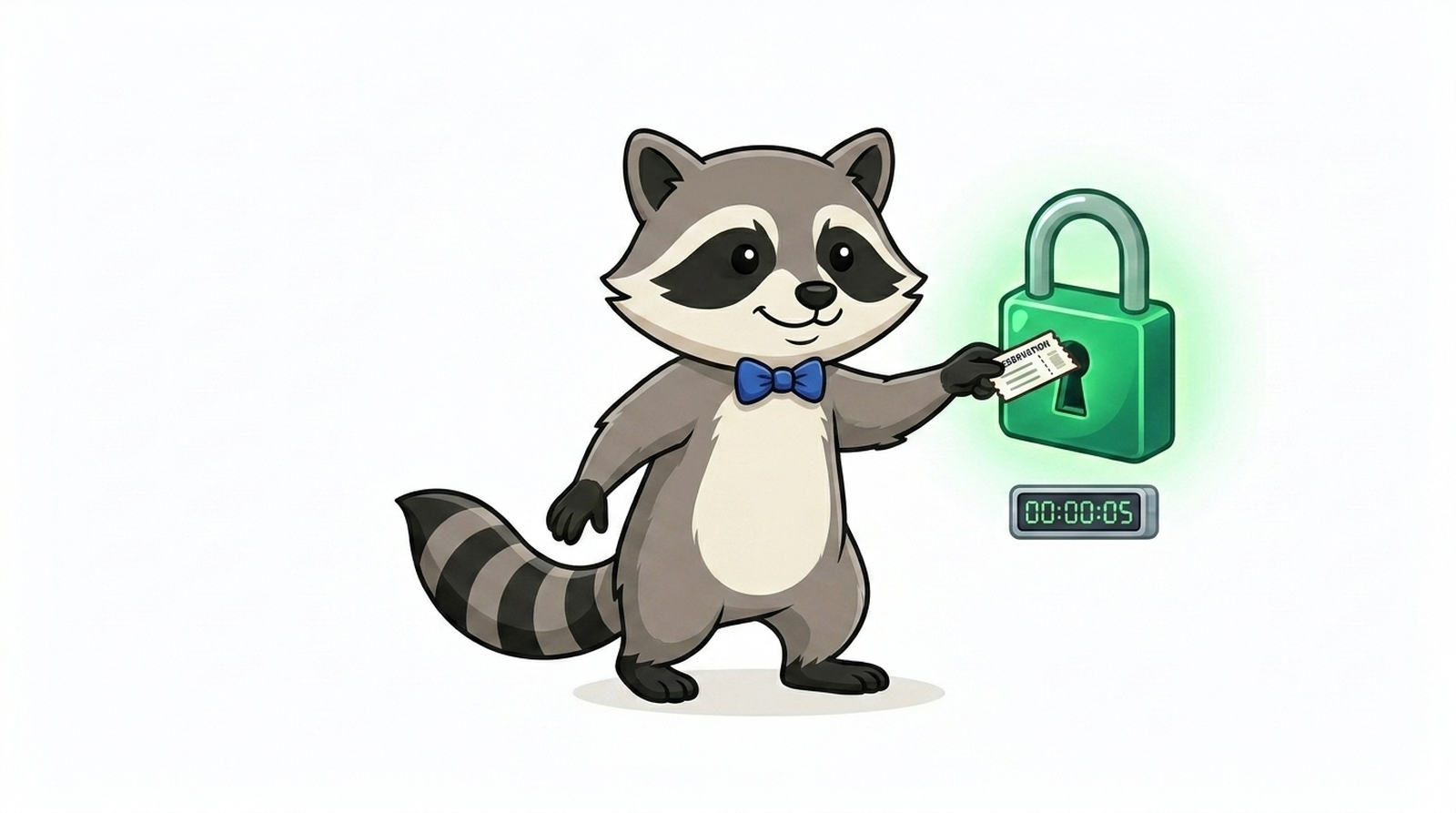 Milo, Maskottchen von Milodomain.com, gibt ein Reservierungsticket vor dem AFNIC-Tresor ab.